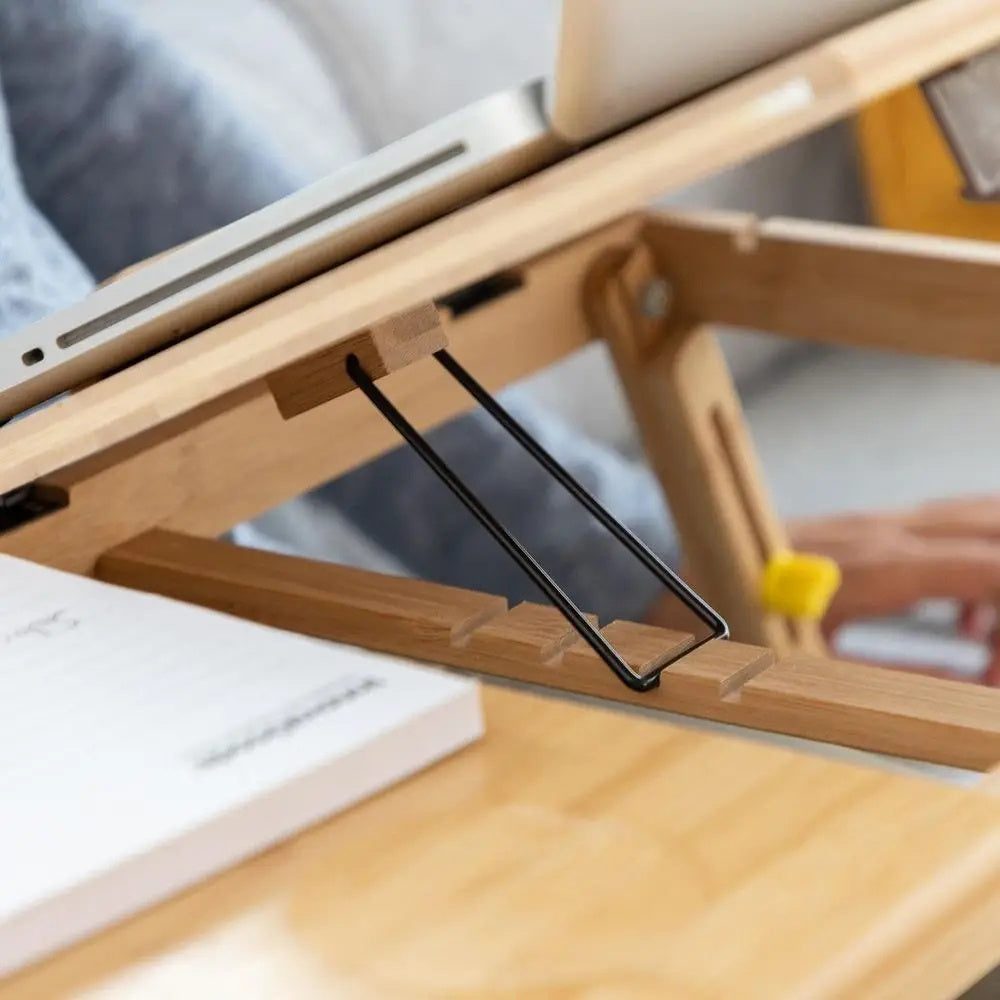 Bambusowy stolik pod laptopa składany regulowany drewniany InnovaGoods