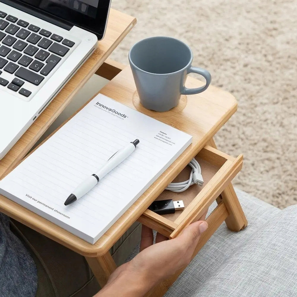 Bambusowy stolik pod laptopa składany regulowany drewniany InnovaGoods