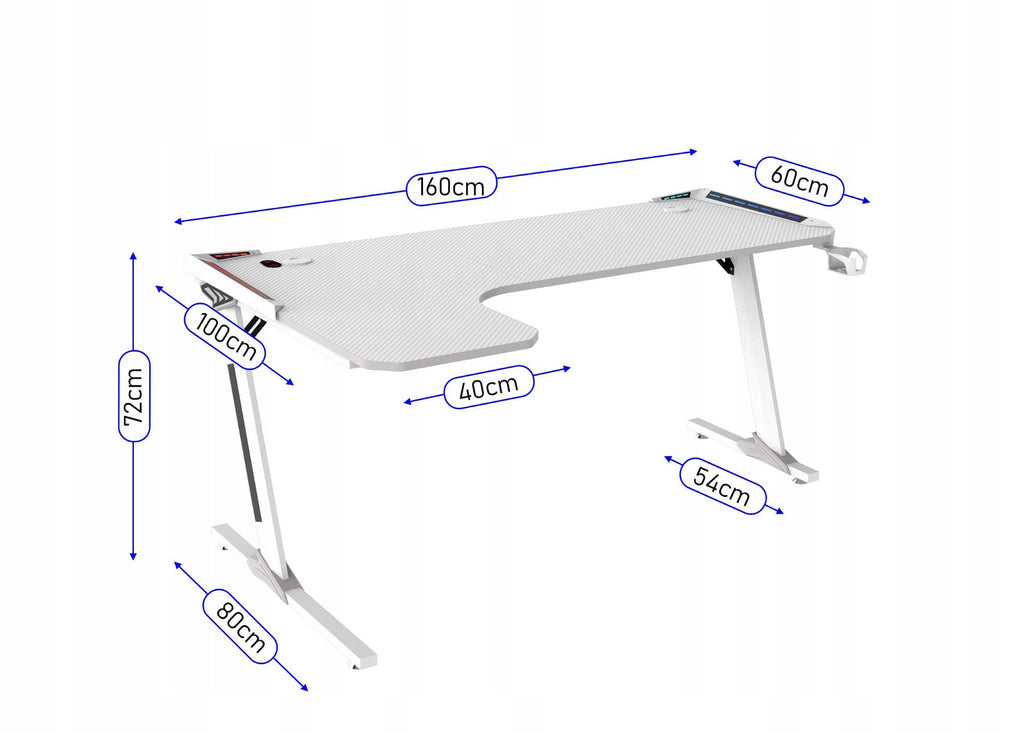 Biurko gamingowe CORTEK sky L-shape duże solidne warstwa ochronna uchwyty