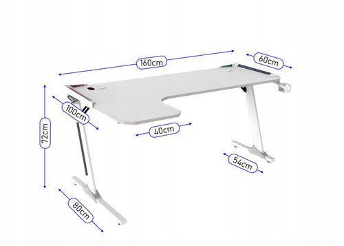 Biurko gamingowe CORTEK sky L-shape duże solidne warstwa ochronna uchwyty