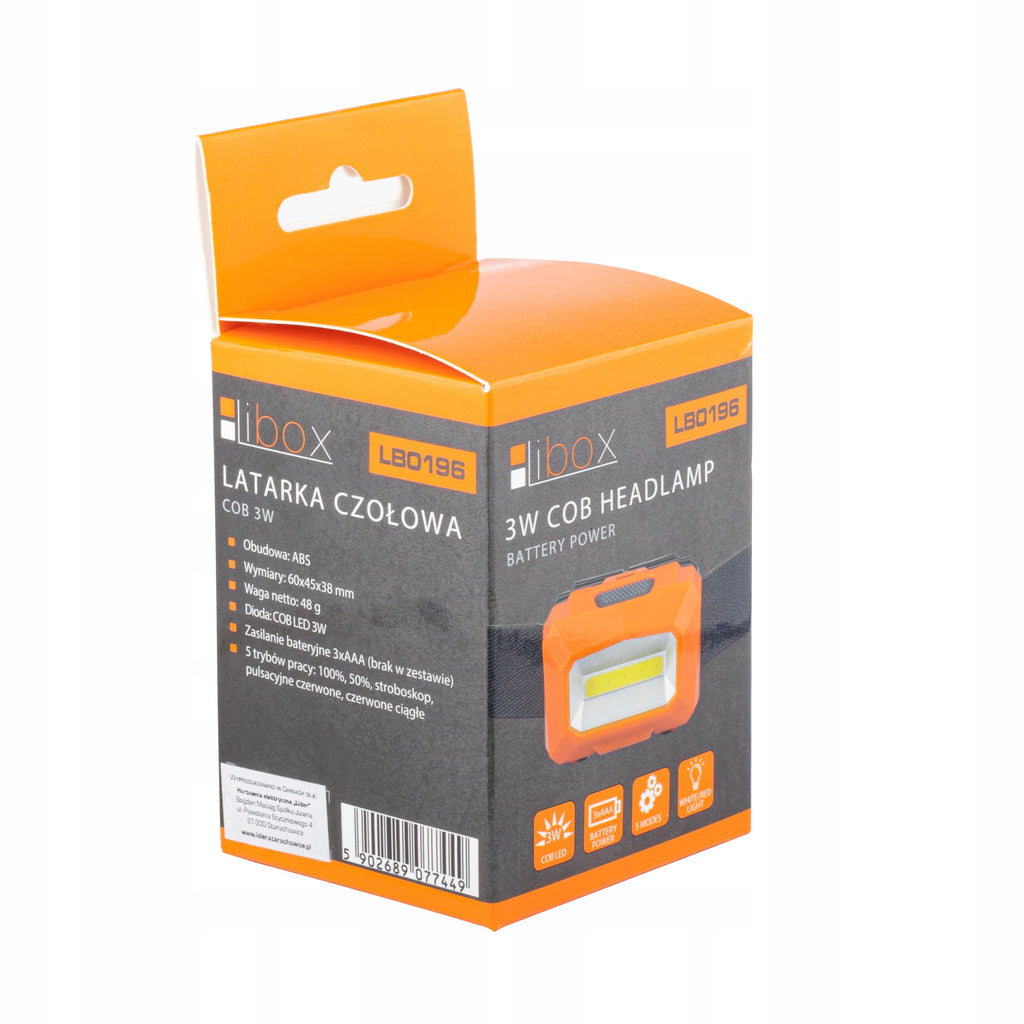 Bateryjna latarka czołowa 3W COB LB0196 LIBOX
