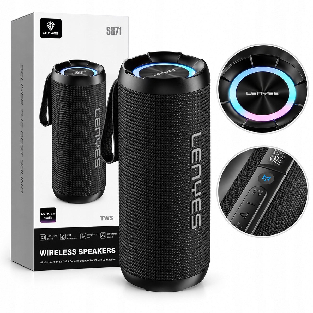 Głośnik przenośny Bluetooth LENYES S871 60W RGB IPX6 tws 3600mAh 10h
