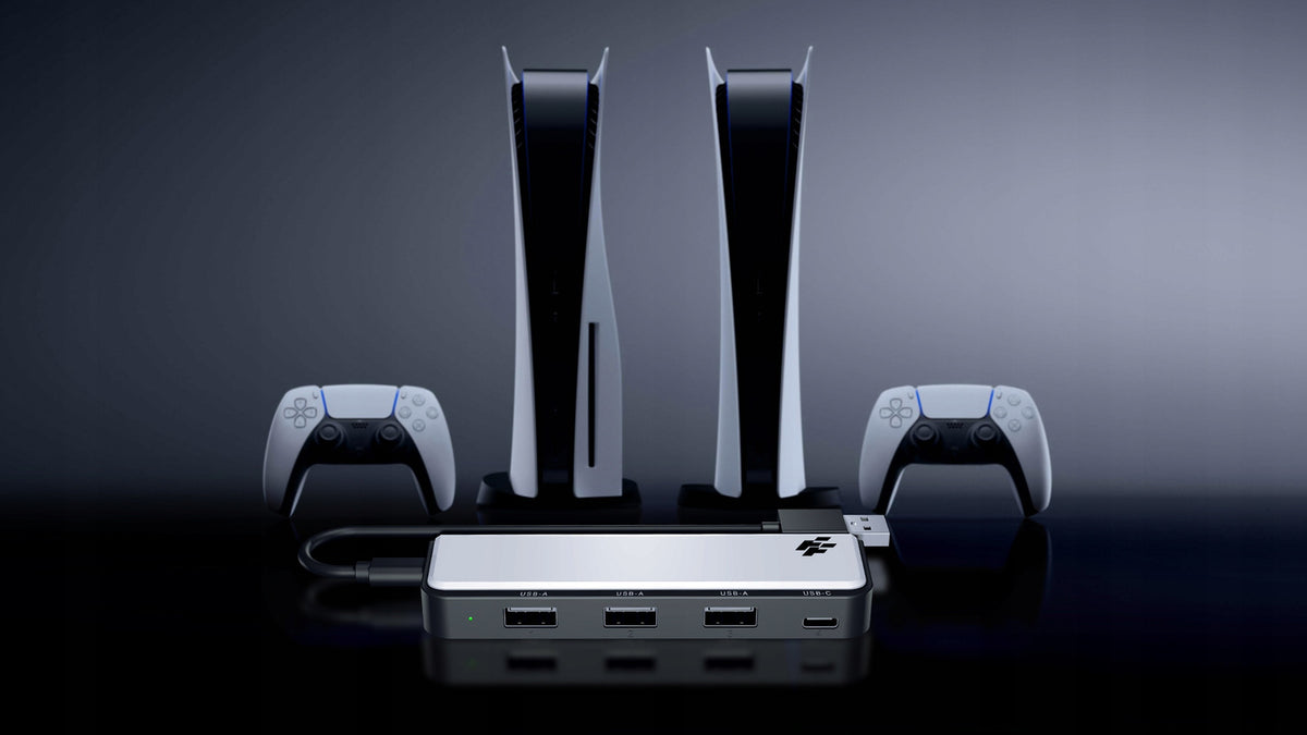 Hub USB do PS5 - 3x USB-A, 1x USB-C, LED FlashFire AHUB155 odłączany kabel