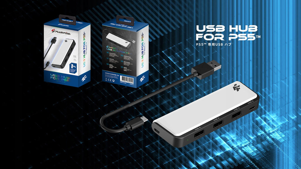 Hub USB do PS5 - 3x USB-A, 1x USB-C, LED FlashFire AHUB155 odłączany kabel