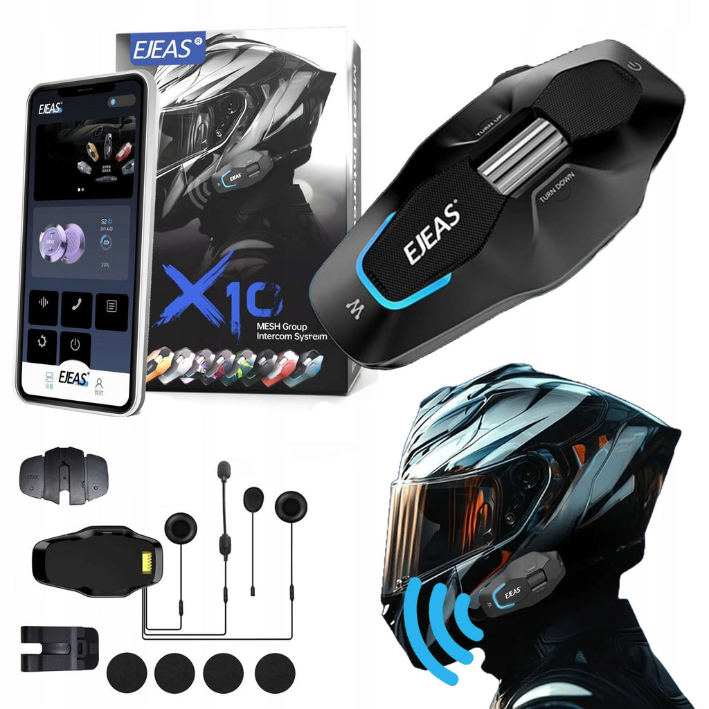 Interkom Motocyklowy EJEAS X10 mesh 4.0 + Bluetooth + 5G zasięg 1,5 km gray