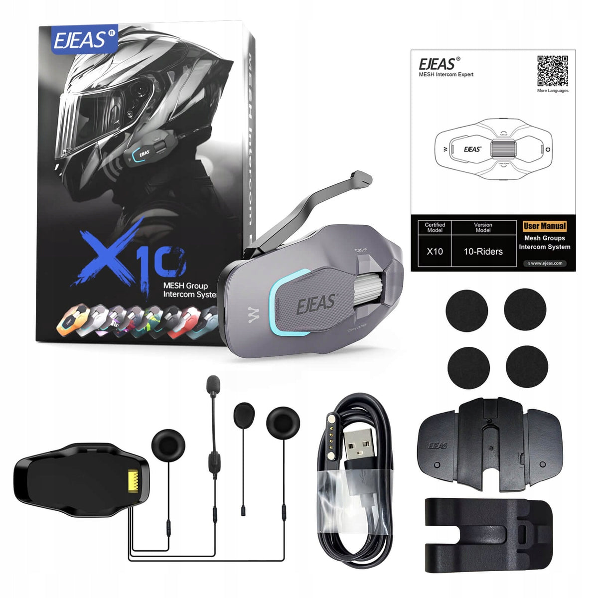 Interkom Motocyklowy EJEAS X10 mesh 4.0 + Bluetooth + 5G zasięg 1,5 km gray