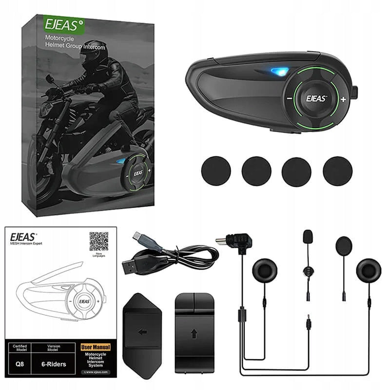 Interkom motocyklowy EJEAS Q8 Mesh 3.0 Wydajna komunikacja 6 osób 1000m230h