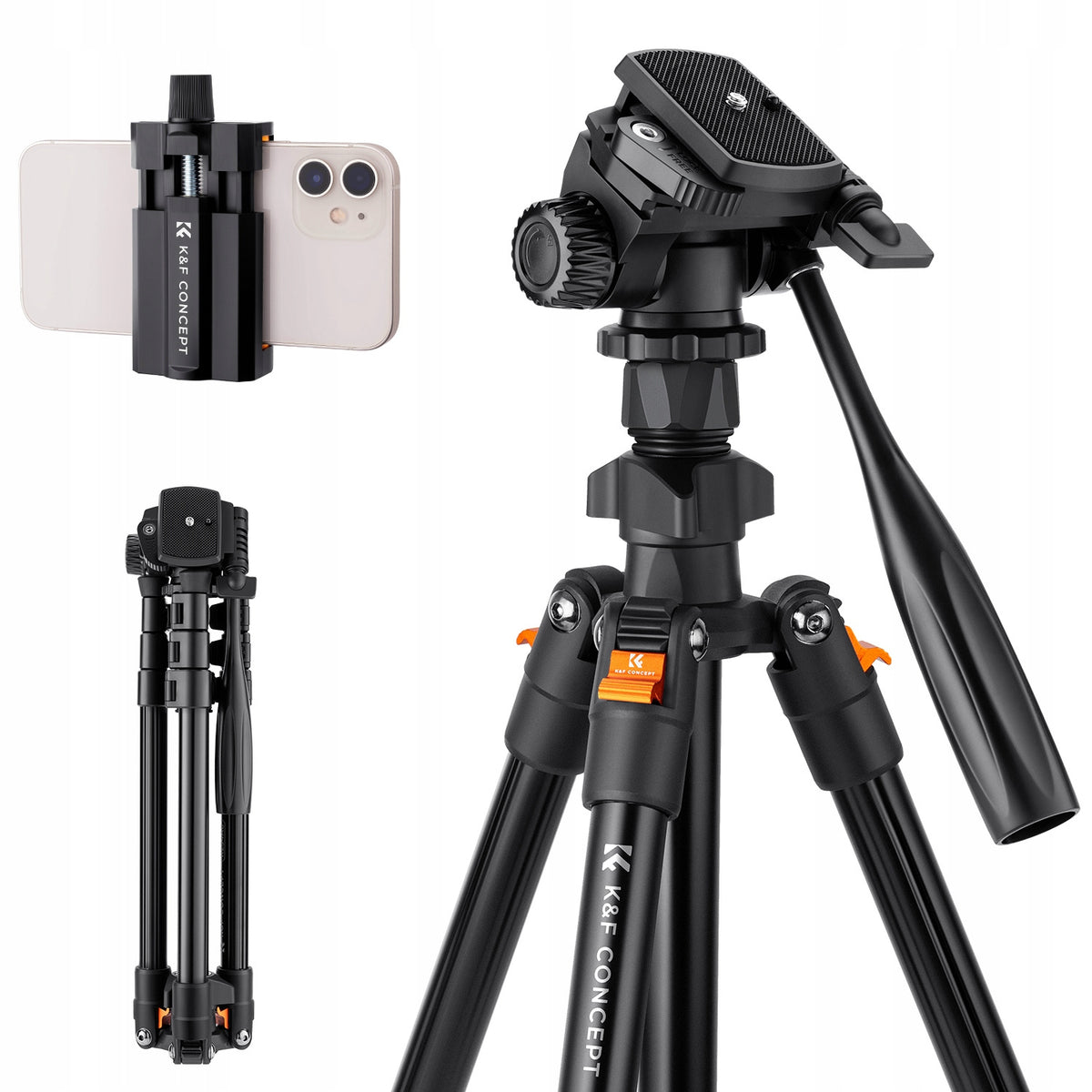 K&f concept regylowany statyw od 51 do 177CM + uchwyt na telefon + torba