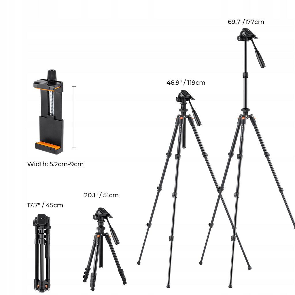 K&f concept regylowany statyw od 51 do 177CM + uchwyt na telefon + torba