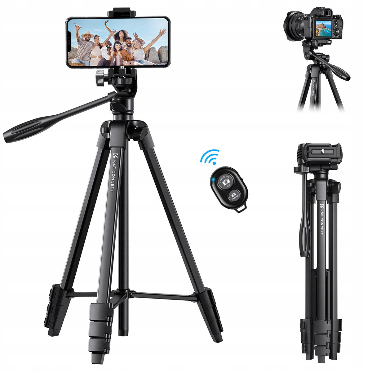 K&f Lekki statyw 150cm ze sterowaniem Bluetooth uchwytem na telefon B174A1