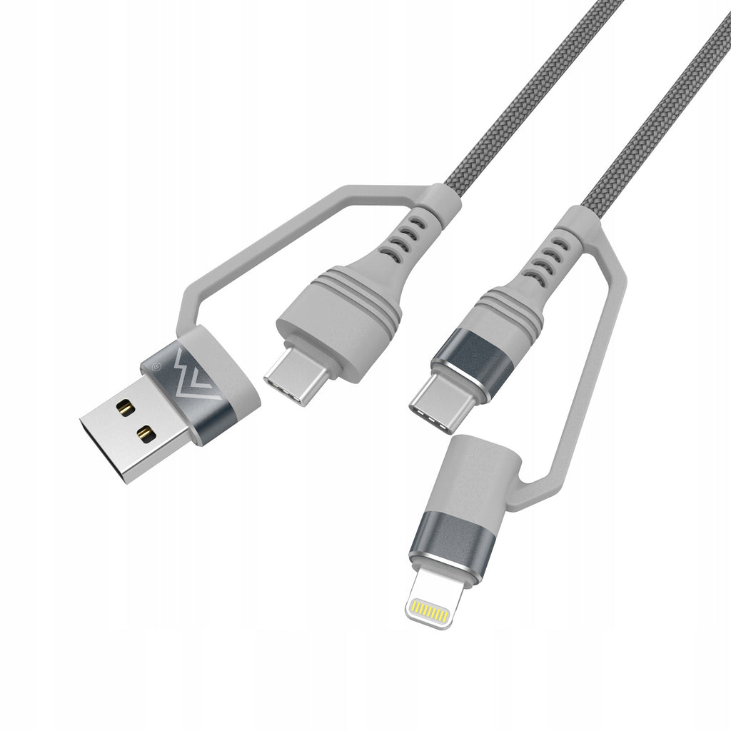 Kabel przewód mocny szybki 4w1 USB-A USB-C Lightning szybkie ładowanie 65W