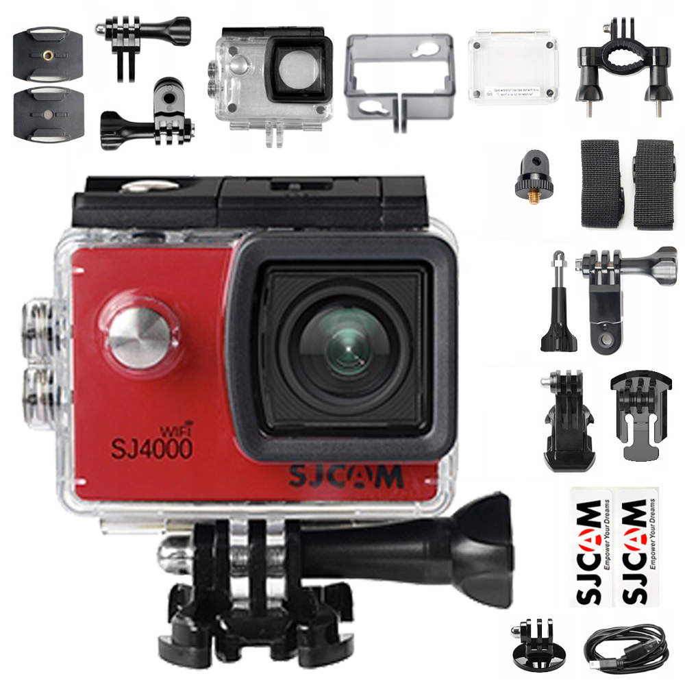 Kamera sportowa SJCAM SJ4000 Wi-Fi czerwona 4k/30FPS wodoodporna akcesoria