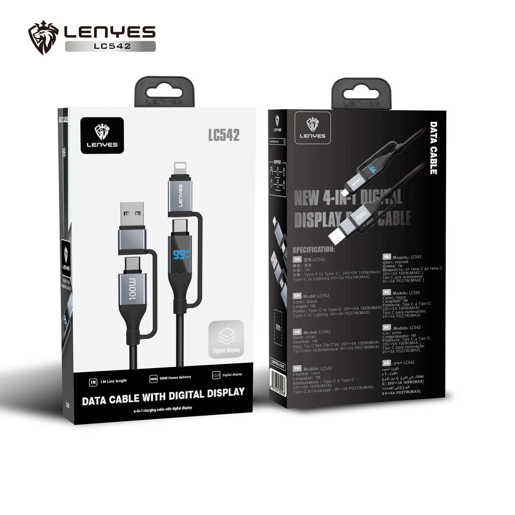 Kabel kabel 4w1 z wyświetlaczem LENYES LC542 USB-A i USB-C / USB-C i Lightning