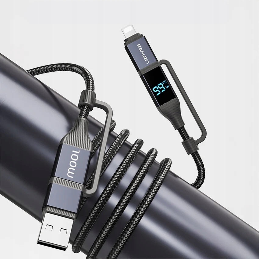 Kabel kabel 4w1 z wyświetlaczem LENYES LC542 USB-A i USB-C / USB-C i Lightning