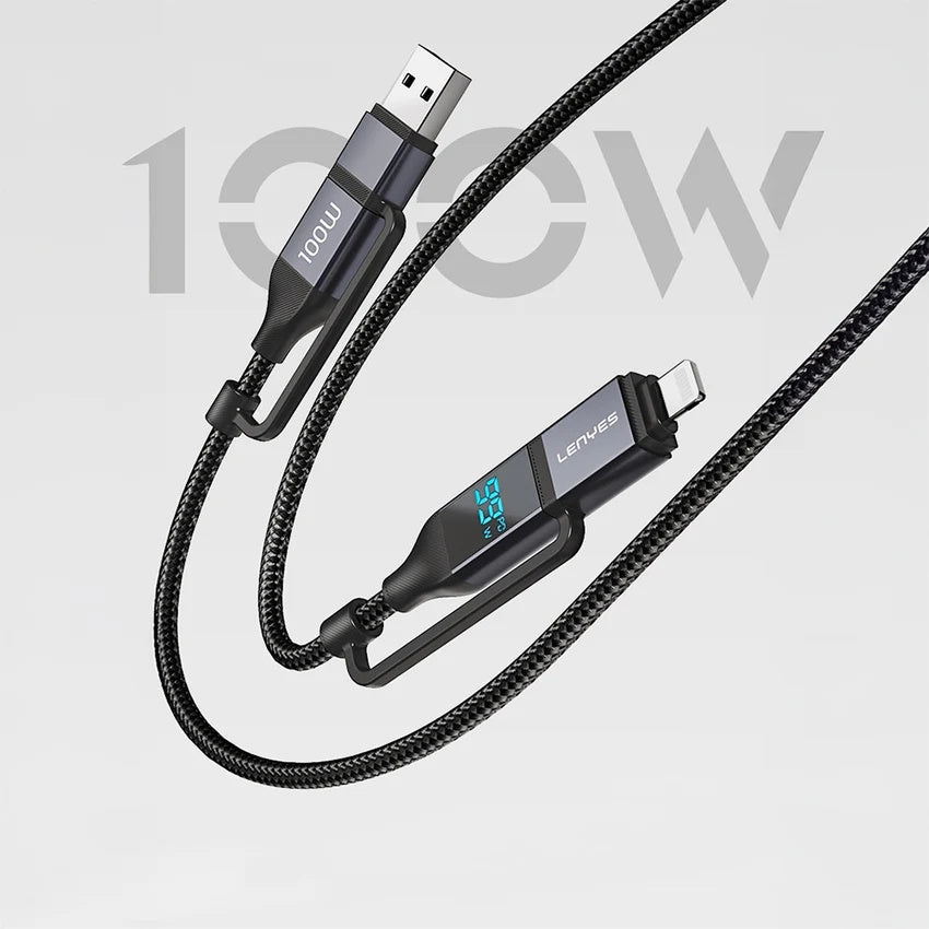 Kabel kabel 4w1 z wyświetlaczem LENYES LC542 USB-A i USB-C / USB-C i Lightning