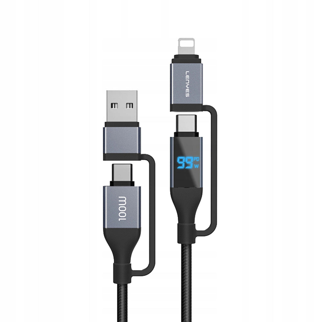 Kabel kabel 4w1 z wyświetlaczem LENYES LC542 USB-A i USB-C / USB-C i Lightning