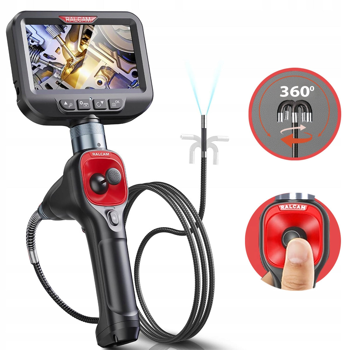 Kamera Inspekcyjna boroskop Ralcam F604B Endoskop 3.9mm 4WAY IP67 5" LCD HD + toolbox