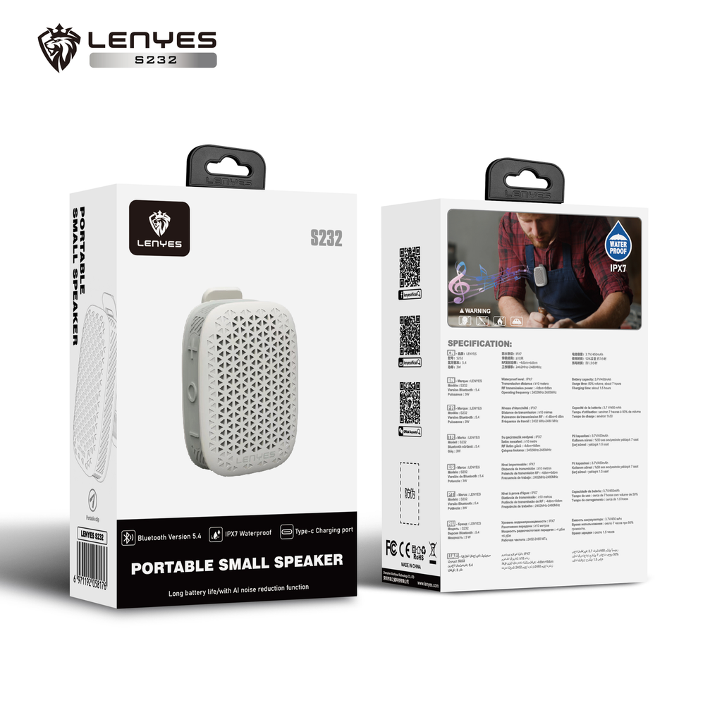 LENYES Głośnik Bluetooth kompaktowy S232 White