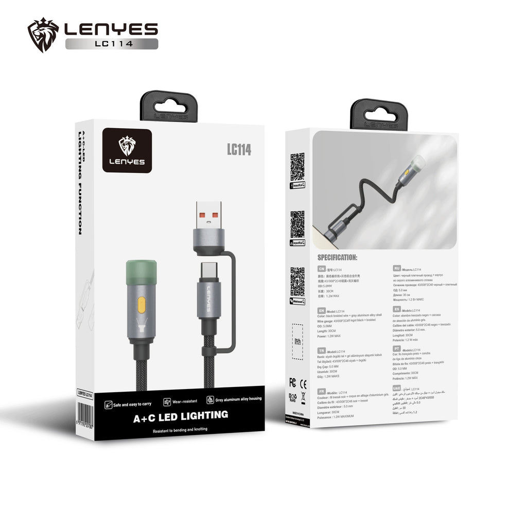 LENYES Kabel 2w1 z lampką LED LC114