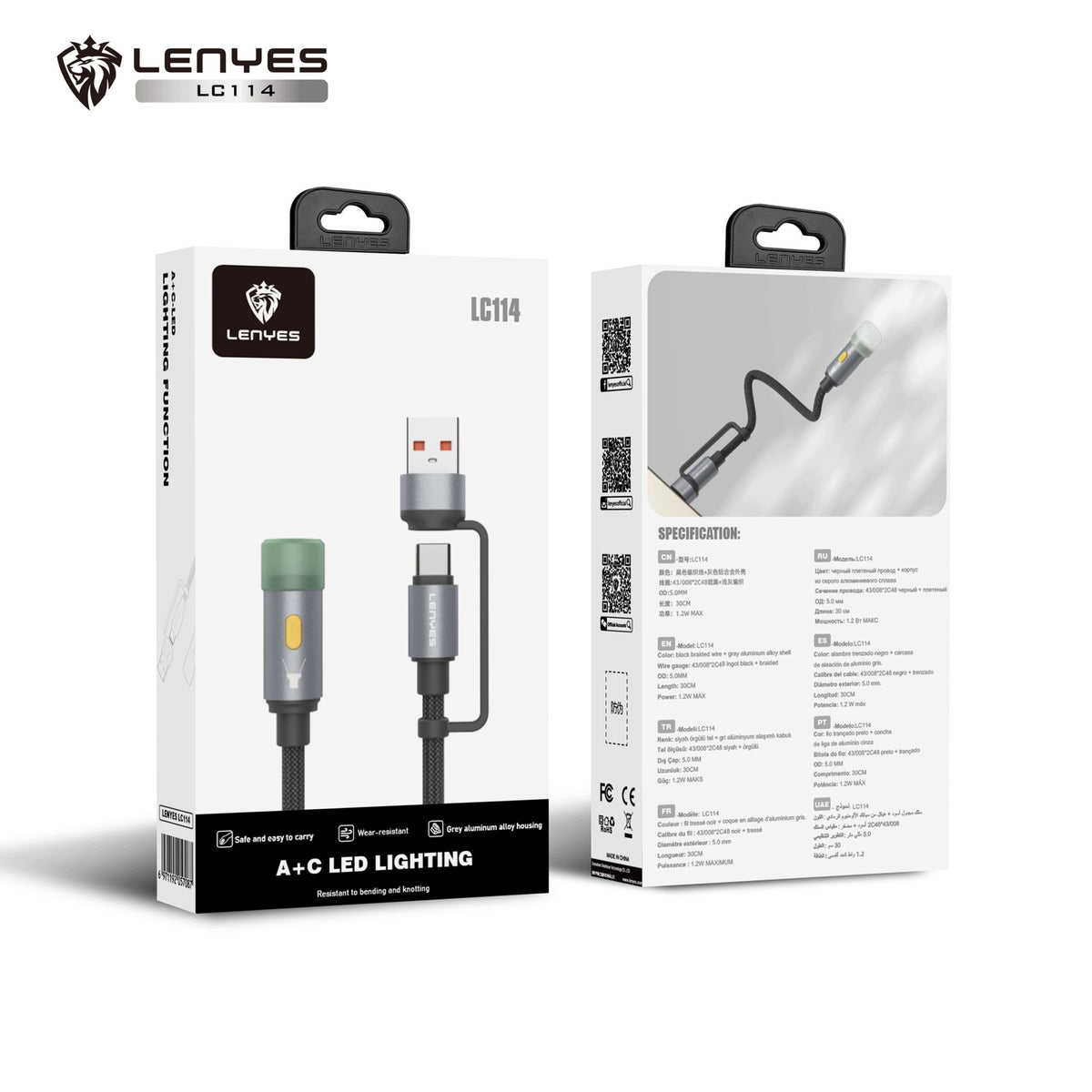 LENYES Kabel 2w1 z lampką LED LC114