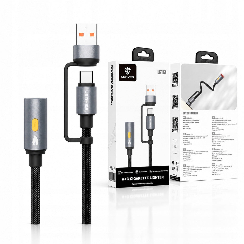 LENYES Kabel 2w1 z zapalarką elektryczną LC113