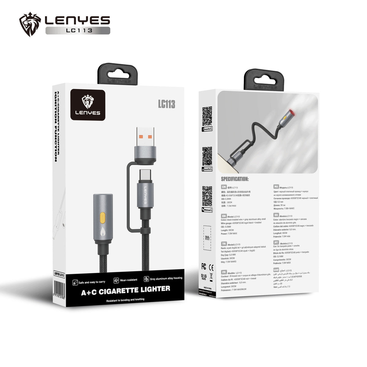 LENYES Kabel 2w1 z zapalarką elektryczną LC113