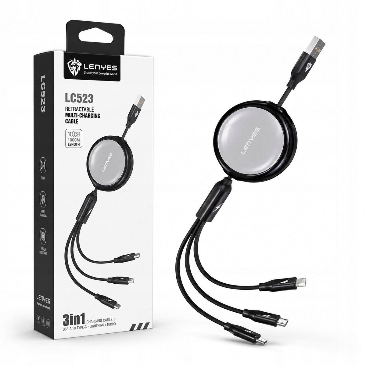 LENYES Kabel 3w1 USB-A 66 W 1,20 m LC523
