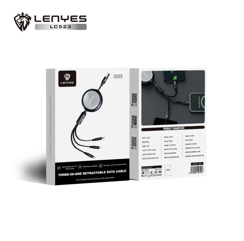 LENYES Kabel 3w1 USB-A 66 W 1,20 m LC523