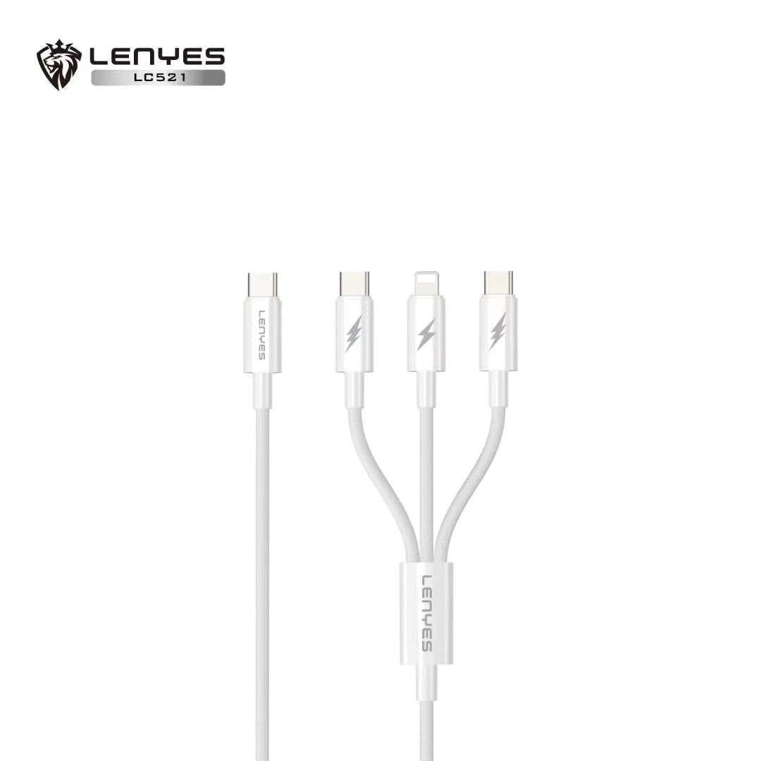 LENYES Kabel 3w1 w oplocie, podwójne wyjście 60W 1,20 m LC521