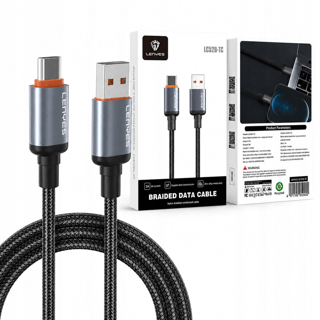 LENYES Kabel USB-A - USB-C w oplocie 60W 1,00 m LC528 TC