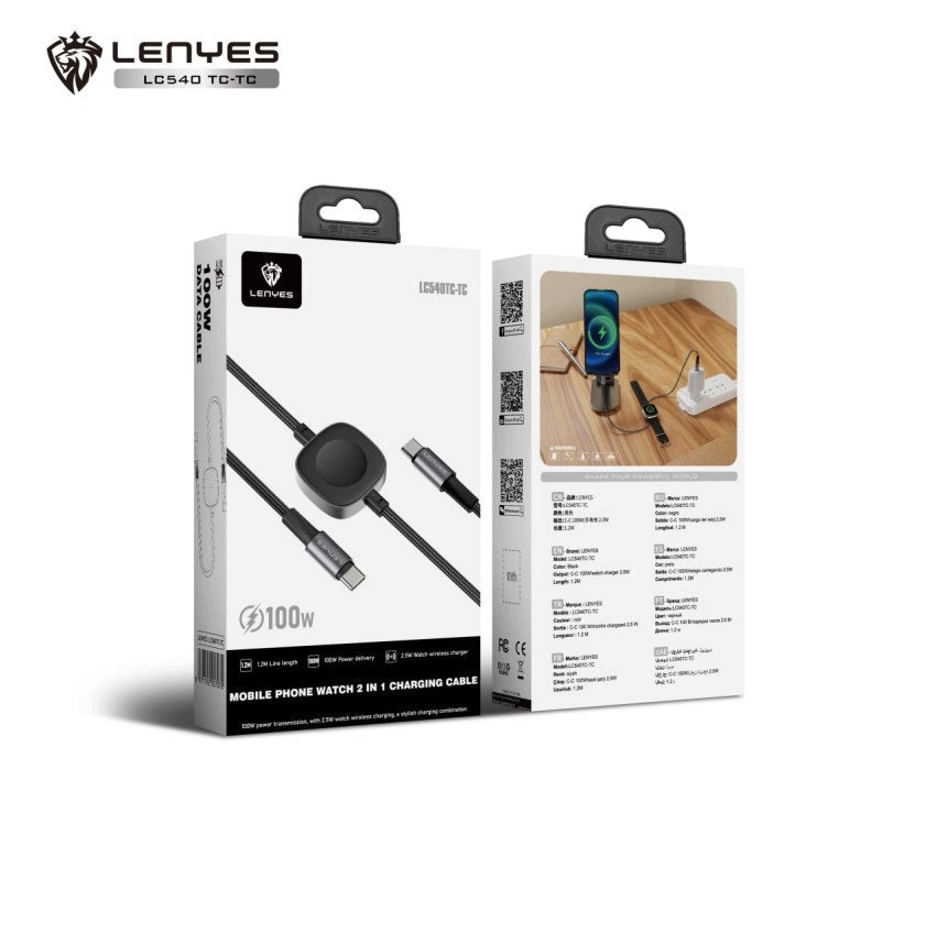LENYES Kabel USB-C 100 W z ładowarką do smartwatcha 1,20 m LC540 TC-TC