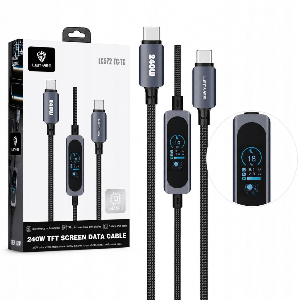 LENYES Kabel USB-C 240 W z kolorowym wyświetlaczem TFT 1,20 m LC572 TC-TC