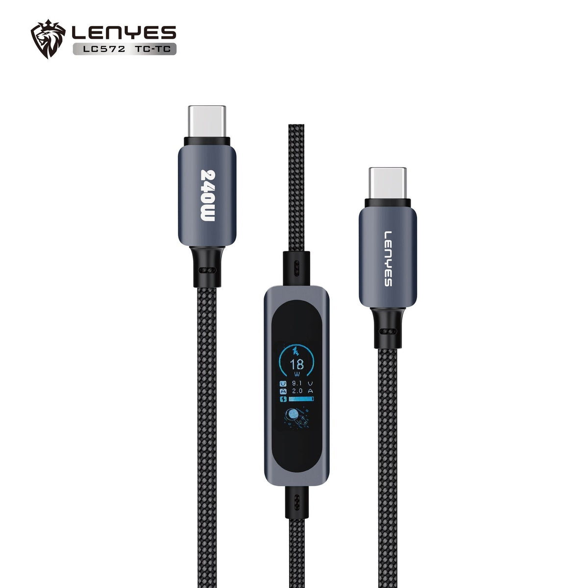 LENYES Kabel USB-C 240 W z kolorowym wyświetlaczem TFT 1,20 m LC572 TC-TC