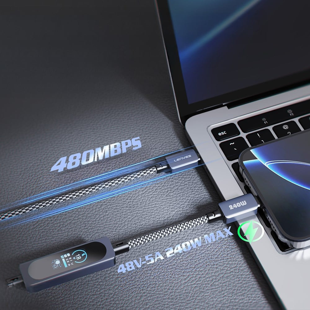LENYES Kabel USB-C 240 W z kolorowym wyświetlaczem TFT 1,20 m LC572 TC-TC