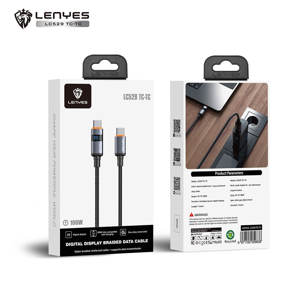 LENYES Kabel USB-C 66 W z wyświetlaczem mocy 1,00 m LC529 TC