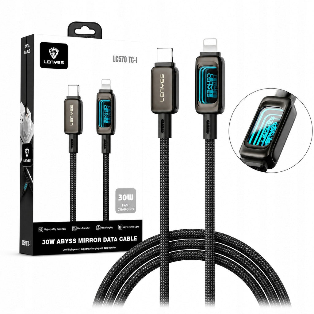 LENYES Kabel USB-C — Lightning 30 W z podświetlaną diodą LED LC570 TC-I