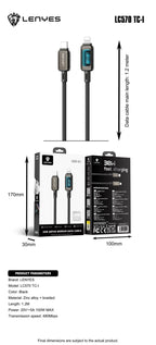 LENYES Kabel USB-C — Lightning 30 W z podświetlaną diodą LED LC570 TC-I