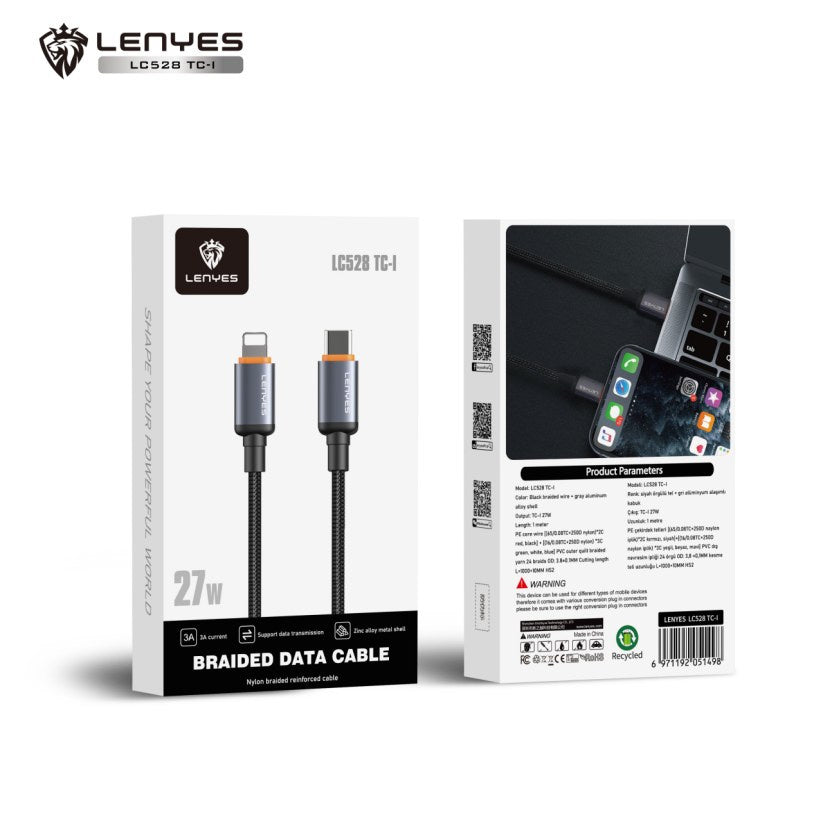 LENYES Kabel USB-C — Lightning w oplocie 27W 1,00 m LC528 TC-I