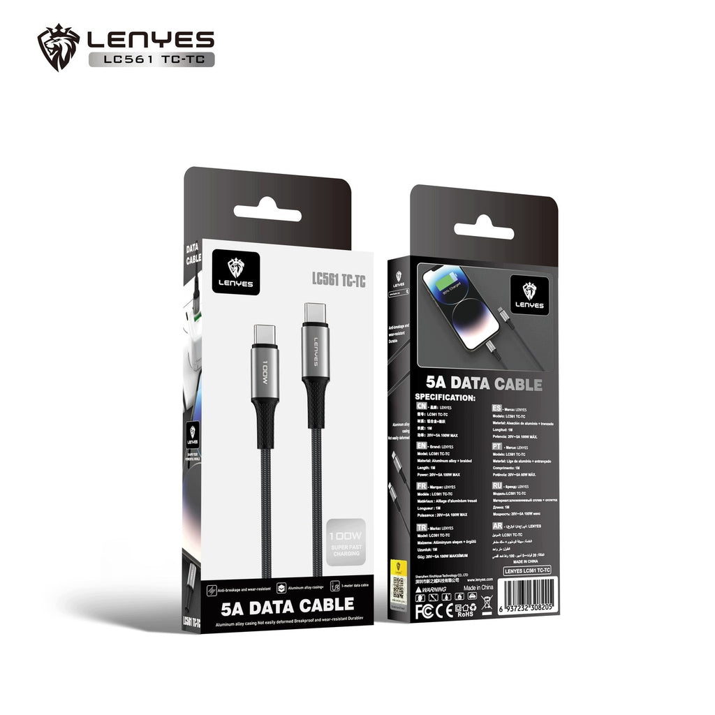 LENYES Kabel USB-C — USB-C 100 W w oplocie 2,00 m LC561 TC-TC