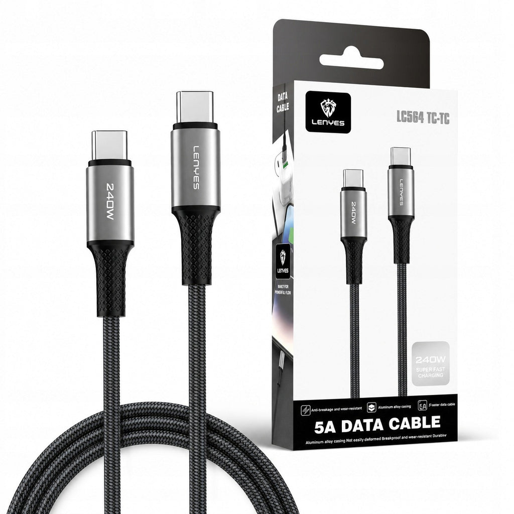 LENYES Kabel USB-C — USB-C 240 W w oplocie 1,00 m LC563 TC-TC