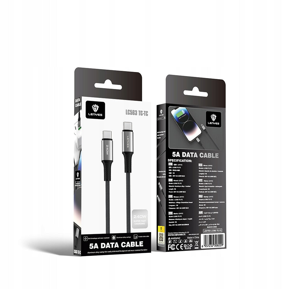 LENYES Kabel USB-C — USB-C 240 W w oplocie 1,00 m LC563 TC-TC