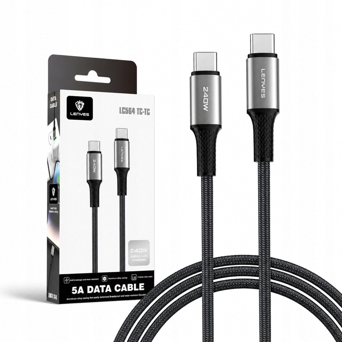 LENYES Kabel USB-C — USB-C 240 W w oplocie 2,00 m LC564 TC-TC