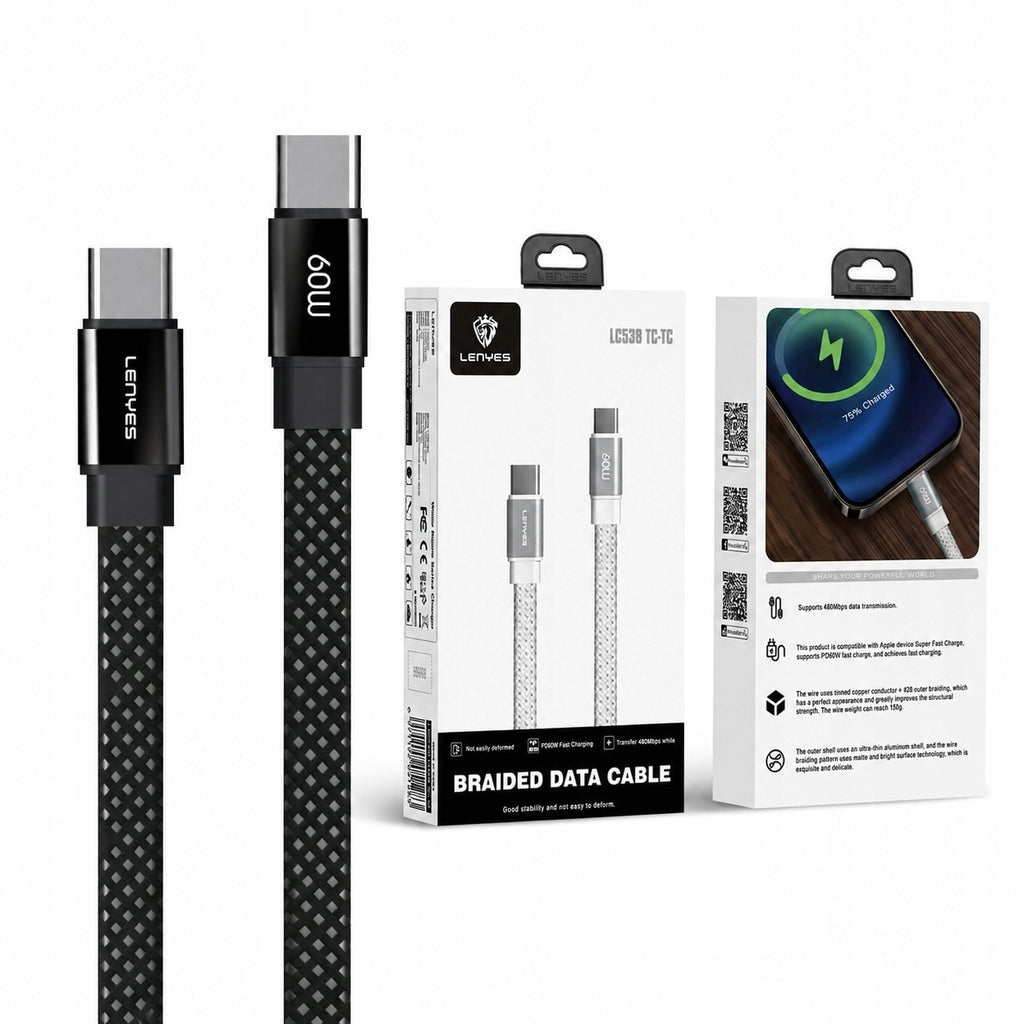 LENYES Kabel USB-C — USB-C 60 W, 480 Mb/s 1,00 m LC538 TC-TC