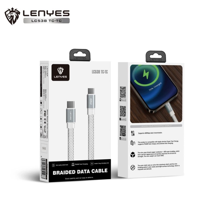 LENYES Kabel USB-C — USB-C 60 W, 480 Mb/s 1,00 m LC538 TC-TC