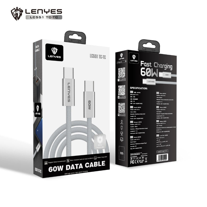 LENYES Kabel USB-C — USB-C 60 W w oplocie 1,00 m LC551 TC-TC