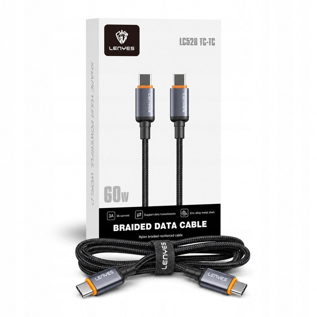 LENYES Kabel USB-C — USB-C w oplocie 60W 1,00 m LC528 TC-TC
