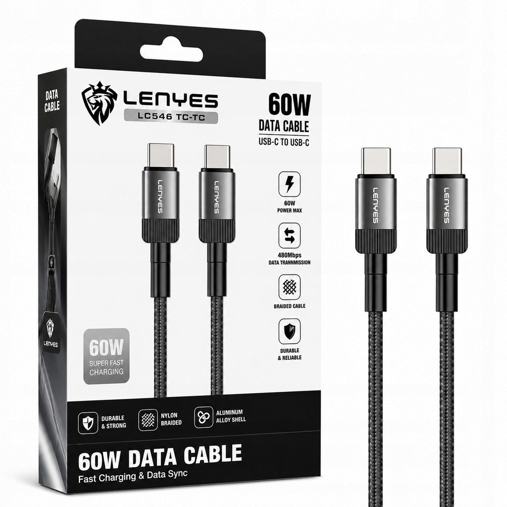 LENYES Kabel USB-C — USB-C w oplocie aluminiowym 60W 1,00 m LC546 TC-TC