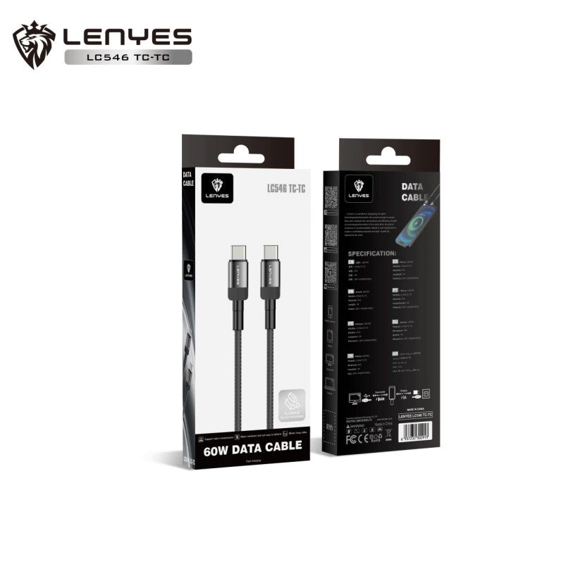 LENYES Kabel USB-C — USB-C w oplocie aluminiowym 60W 1,00 m LC546 TC-TC