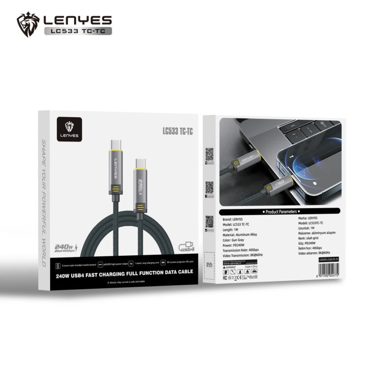 LENYES Kabel USB4 pełnofunkcyjny 240 W, 40 Gb/s, 8K 1,00 m LC533 TC-TC