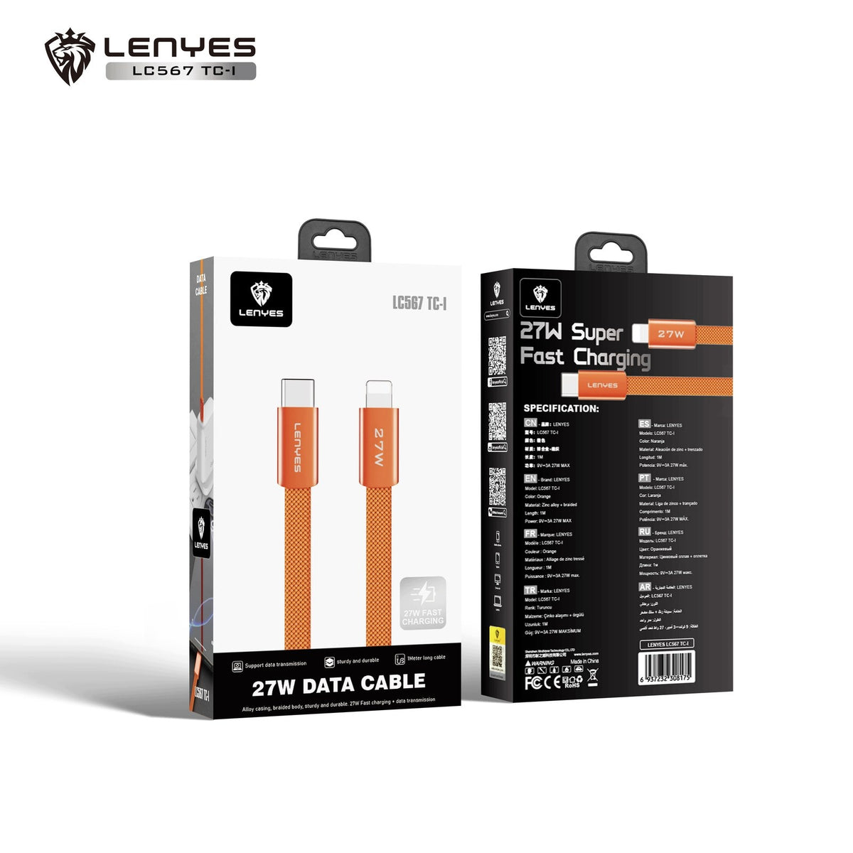 LENYES Kabel ultracienki USB-C — Lightning 27 W 1,00 m LC567 TC-I
